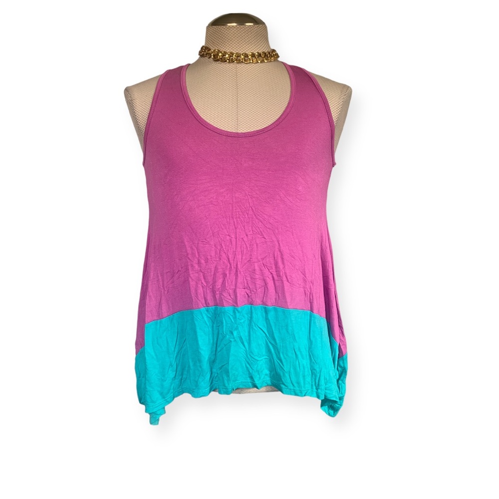 COLOR ME RED Women's Asymmetrical Tank Top Size Small Pink Green
